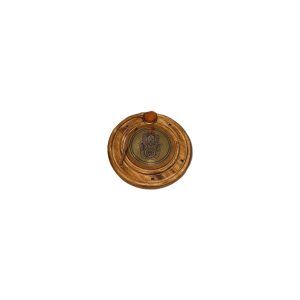 Porta Incienso de Madera Redondo Mano de Fatima (10 cm)